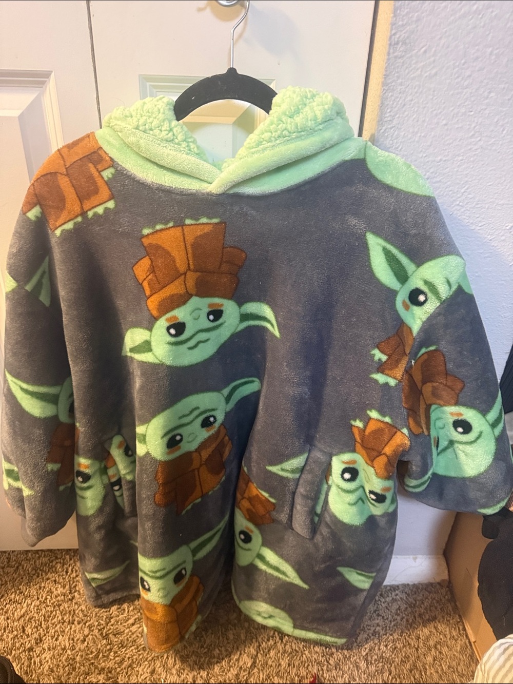 Star Wars Kids Hooded Plush Poncho in Gray and Green with Brown Accents
